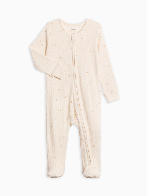 Maya Brushed Back Pointelle Footed Zipper Sleeper Baby : One Pieces : Sleepers : Long Sleeves Kendi Organic Cotton Baby Maya Pointelle Footed Sleeper