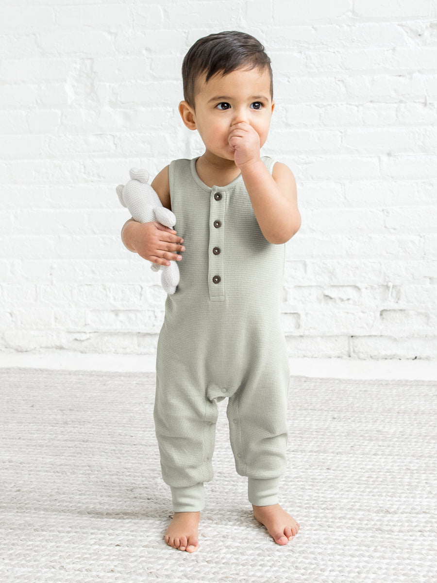 Wade Waffle Tank Romper Baby : One Pieces : Rompers : Tanks Kendi Organic Cotton Baby Wade Waffle Tank Romper