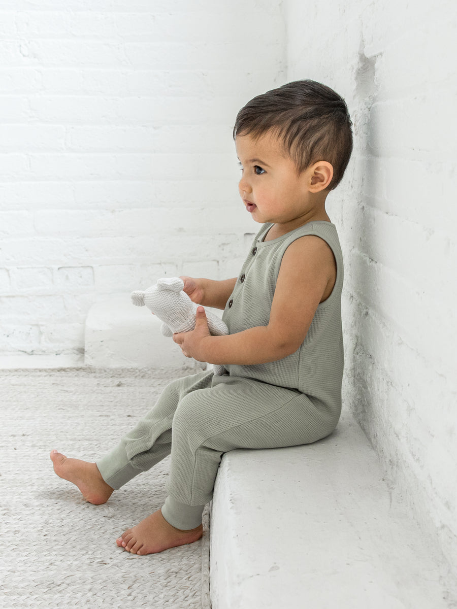 Wade Waffle Tank Romper Baby : One Pieces : Rompers : Tanks Kendi Organic Cotton Baby Wade Waffle Tank Romper