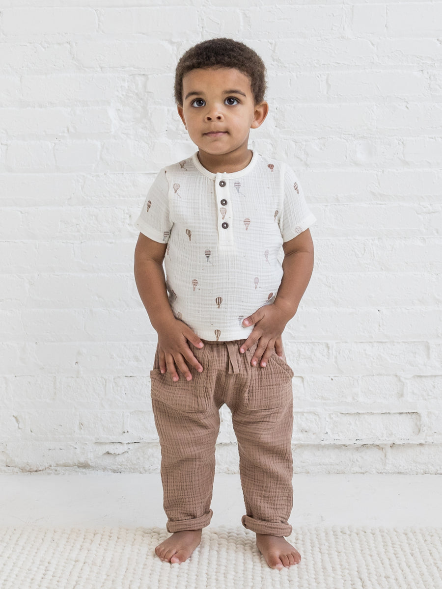 Dean Muslin Henley Sale : Baby-Kids : Tops : Shirts : Short Sleeves Kendi Organic Cotton Baby and Kids Dean Muslin Henley