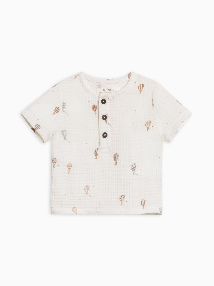 Dean Muslin Henley Sale : Baby-Kids : Tops : Shirts : Short Sleeves Kendi Organic Cotton Baby and Kids Dean Muslin Henley