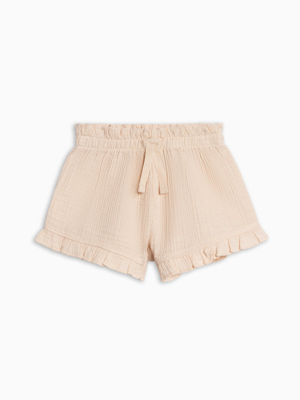 Luz Muslin Ruffle Shorts - Shell Baby-Kids : Bottoms : Shorts KENDI by Colored Organics Baby Luz Muslin Ruffle Shorts - Shell | Colored Organics®