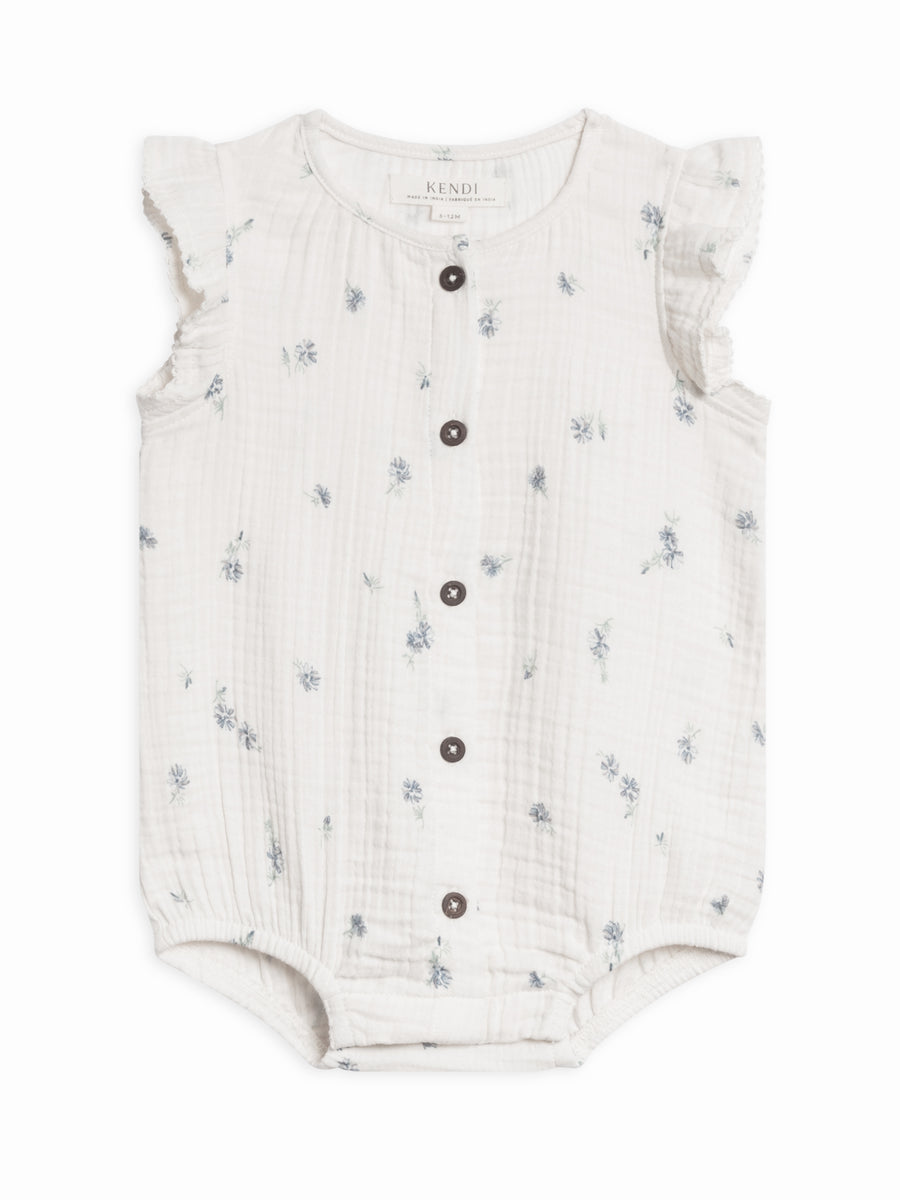 Coco Muslin Button Front Bubble Romper Baby : One Pieces : Rompers : Short Sleeves Kendi Organic Cotton Baby Coco Muslin Button Front Bubble Romper