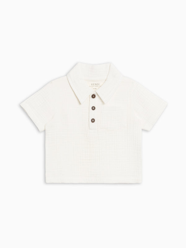Ezra Muslin Short Sleeve Polo - Coconut