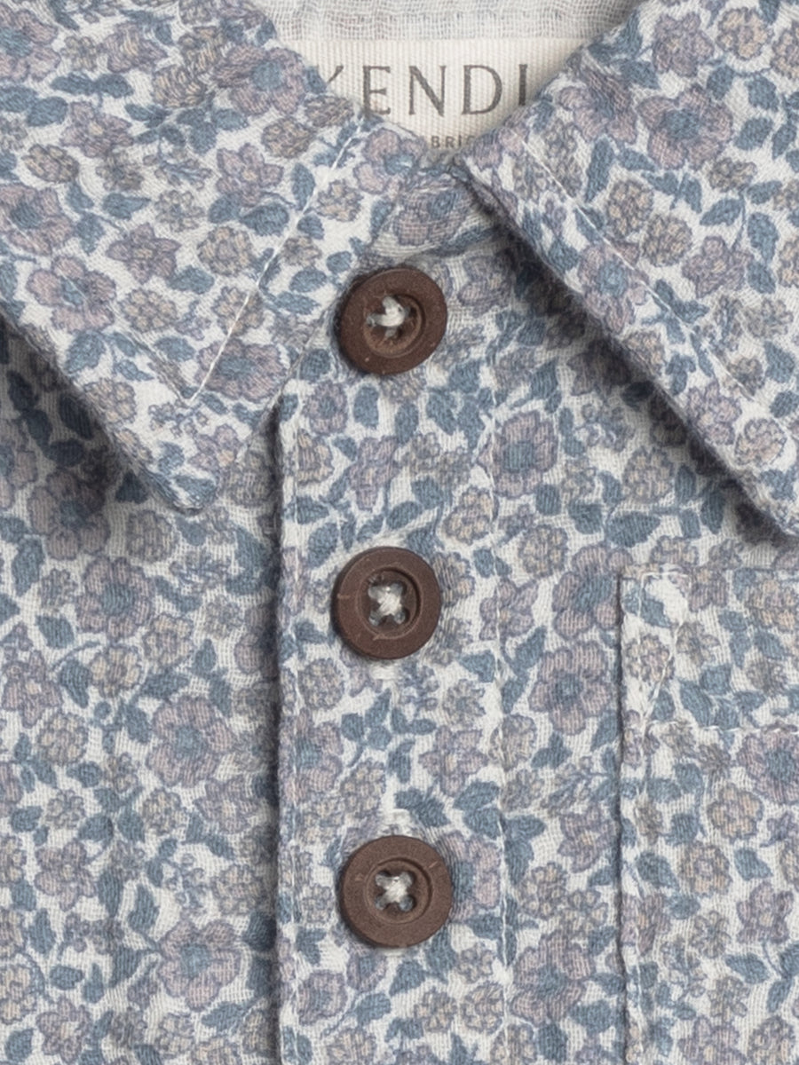 Ezra Muslin Short Sleeve Polo Baby-Kids : Tops : Shirts : Short Sleeves Kendi Organic Cotton Baby and Kids Ezra Muslin Short Sleeve Polo