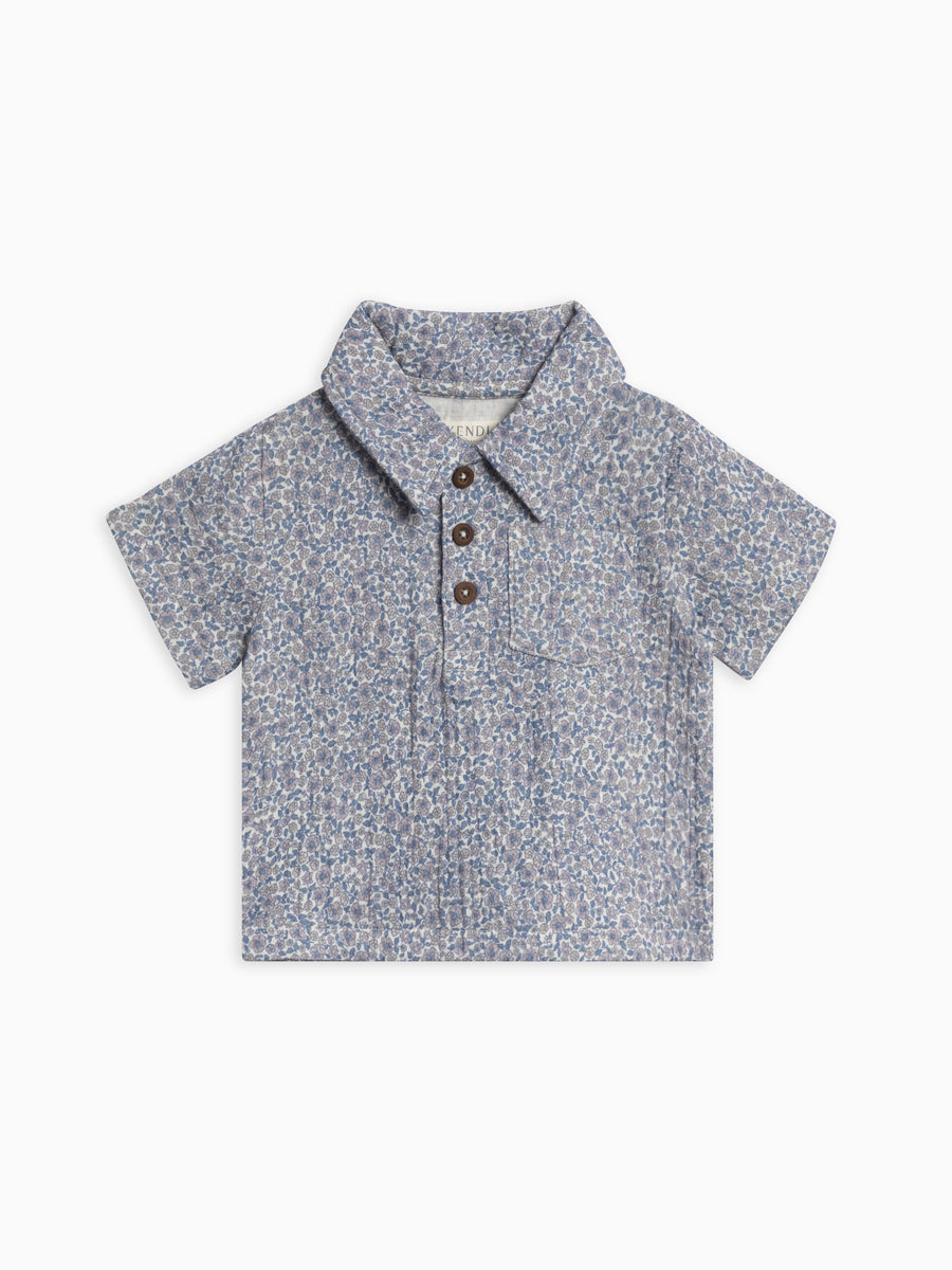 Ezra Muslin Short Sleeve Polo Baby-Kids : Tops : Shirts : Short Sleeves Kendi Organic Cotton Baby and Kids Ezra Muslin Short Sleeve Polo