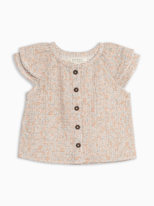 Nelly Muslin Ruffle Sleeve Top - Belmont Floral / Shell + Powder