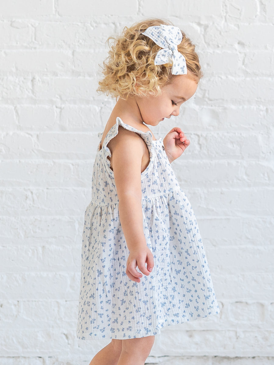 Maisy Muslin Ruffle Strap Dress - Rosebay Floral / Coconut + Sea