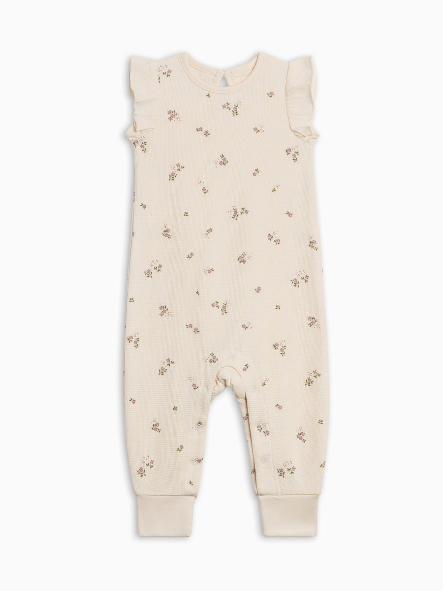 Maci Waffle Ruffle Tank Romper - Sylva Floral / Fog + Fern Baby : One Pieces : Rompers : Tanks KENDI by Colored Organics Organic Cotton Baby Maci Waffle Tank Romper