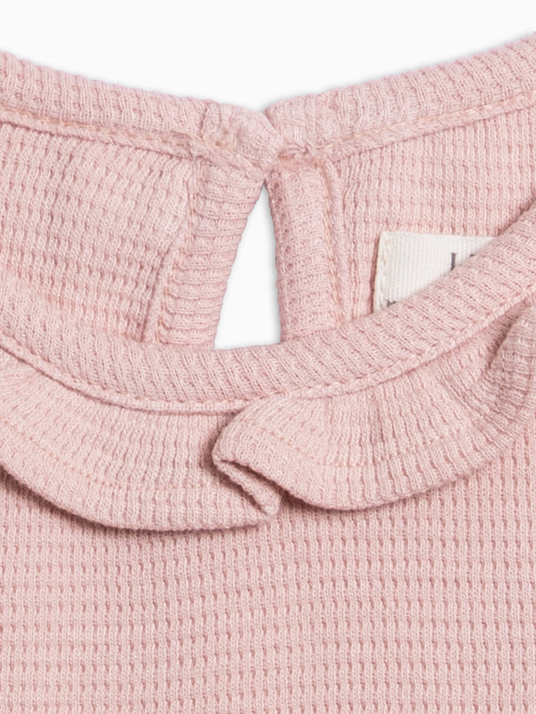 Mae Waffle Knit Ruffle Bodysuit - Petal Pink