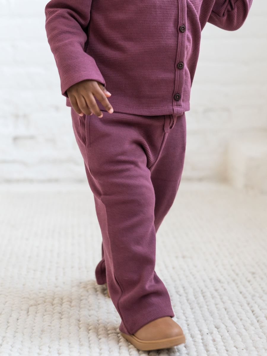 Clove Waffle Knit Straight Leg Pants Sale : Baby-Kids : Bottoms : Joggers Kendi Organic Cotton Baby and Kids Clove Waffle Knit Pants