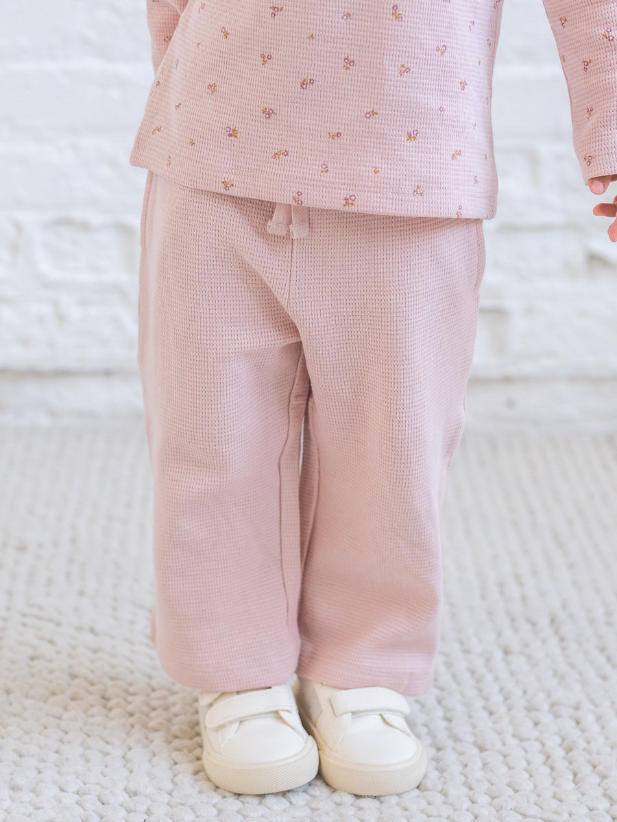 Clove Waffle Knit Straight Leg Pants - Petal Pink