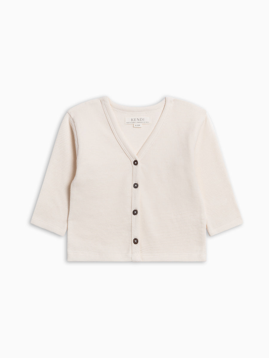 PRE ORDER Wells Waffle Knit Button Cardigan - Ivory Baby-Kids : Tops : Cardigans : Long Sleeves KENDI by Colored Organics Wells Waffle Knit Button Cardigan | Colored Organics®