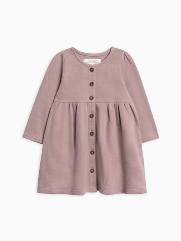Arden Waffle Knit Button Front Dress Baby-Kids : Tops : Dresses : Long Sleeves Kendi Organic Cotton Baby and Kids Arden Waffle Knit Dress