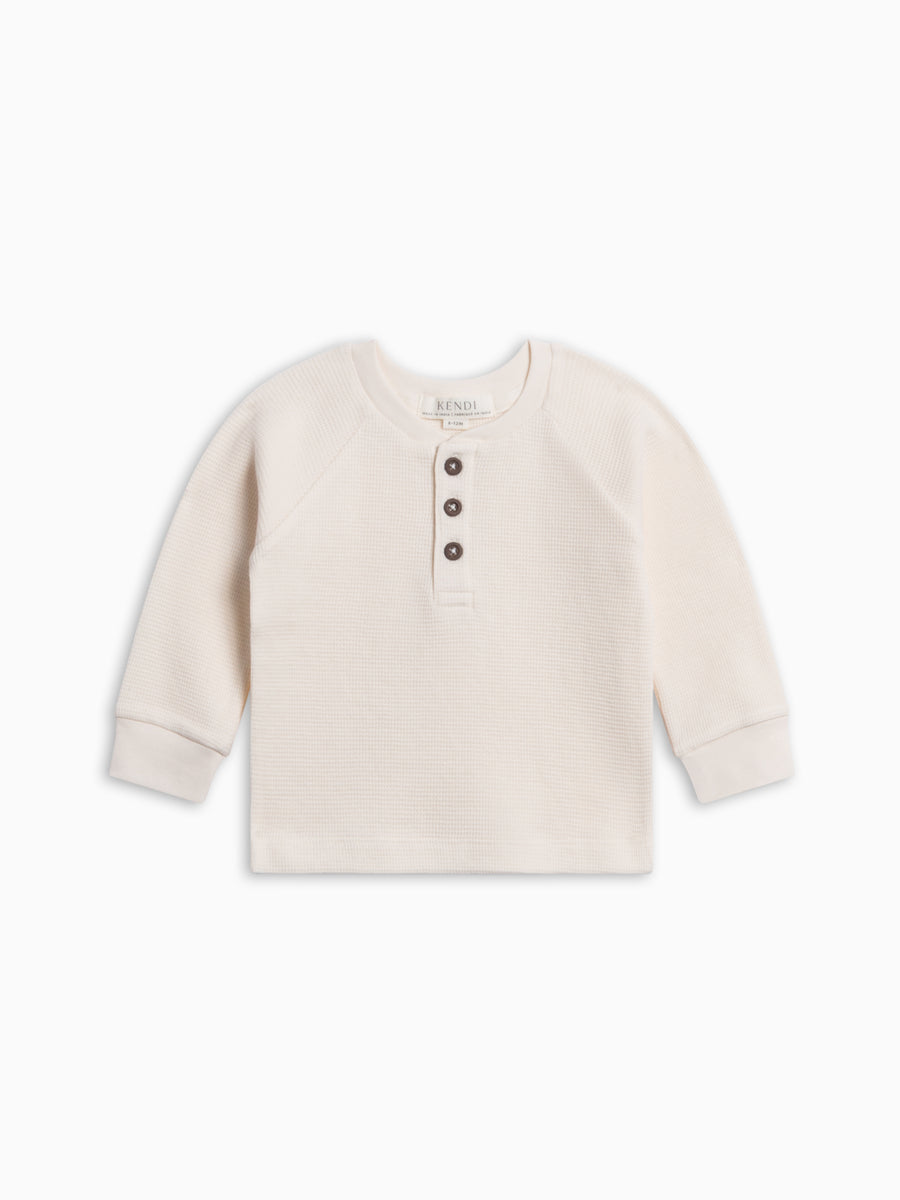 Jones Waffle Knit Henley Raglan Shirt - Ivory