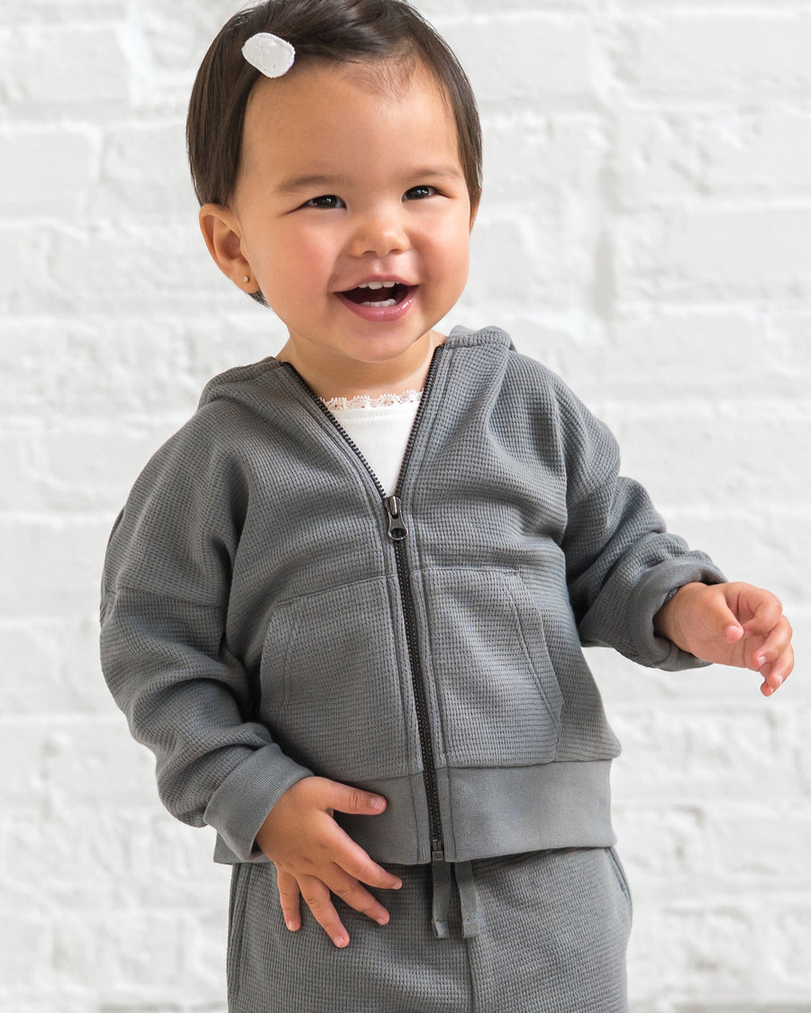 Meyer Waffle Knit Zipper Hoodie Baby-Kids : Tops : Tees : Long Sleeves Kendi Organic Cotton Baby and Kids Meyer Waffle Knit Zipper Hoodie
