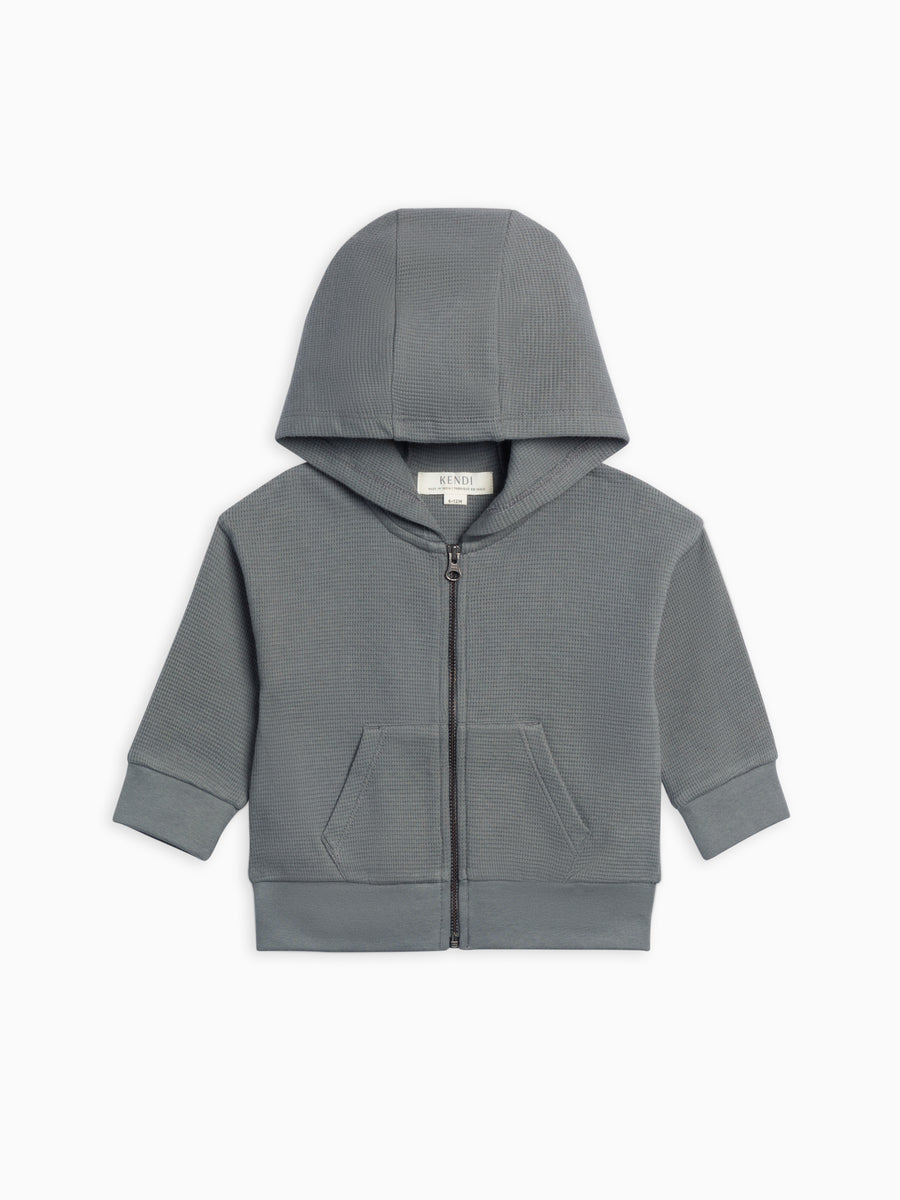 Meyer Waffle Knit Zipper Hoodie Baby-Kids : Tops : Tees : Long Sleeves Kendi Organic Cotton Baby and Kids Meyer Waffle Knit Zipper Hoodie