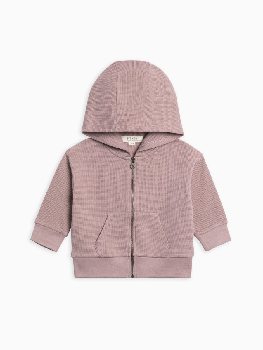 Meyer Waffle Knit Zipper Hoodie Baby-Kids : Tops : Tees : Long Sleeves Kendi Organic Cotton Baby and Kids Meyer Waffle Knit Zipper Hoodie