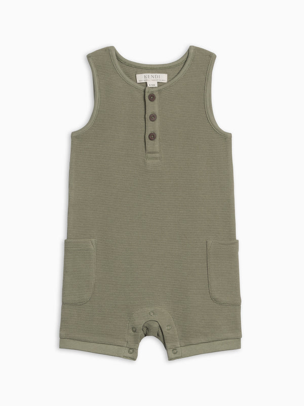 Percy Waffle Short Romper - Fern Baby : One Pieces : Rompers : Tanks KENDI by Colored Organics Baby Percy Waffle Short Romper - Fern | Colored Organics®