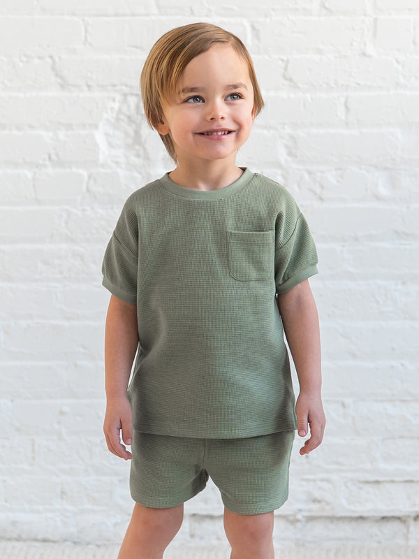 Bailey Waffle Pocket Tee - Fern Baby-Kids : Tops : Tees : Short Sleeves KENDI by Colored Organics Bailey Waffle Pocket Tee - Fern for Baby | Colored Organics®