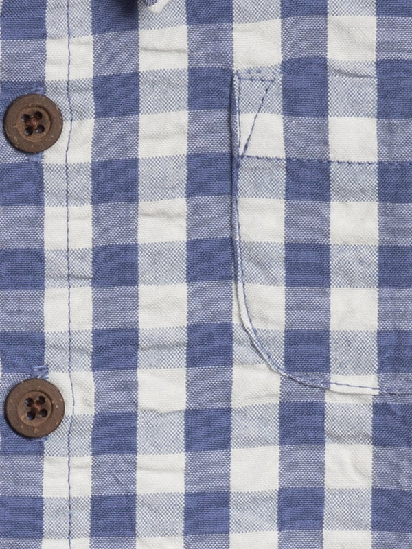 Landon Seersucker Collared Button Down Shirt Baby-Kids : Tops : Shirts : Short Sleeves Kendi Organic Cotton Baby and Kids Landon Seersucker Collared Button Down Shirt