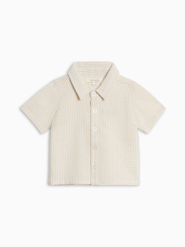 Landon Seersucker Collared Button Down Shirt - Dune Stripe