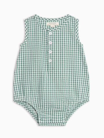 Wren Seersucker Bubble Romper - Laguna Gingham