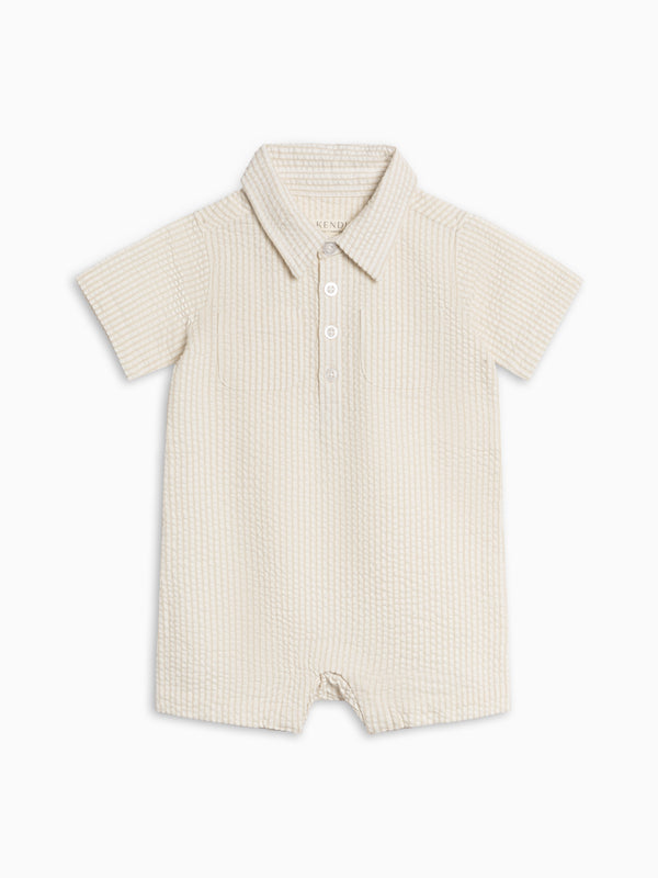 Mato Seersucker Collared Romper - Dune Stripe