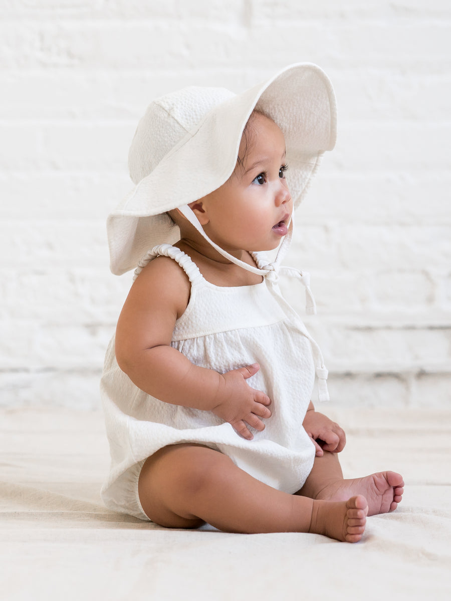Caspia Seersucker Bubble Romper - Coconut Baby : One Pieces : Rompers : Tanks Kendi Organic Cotton Baby Caspia Seersucker Bubble Romper