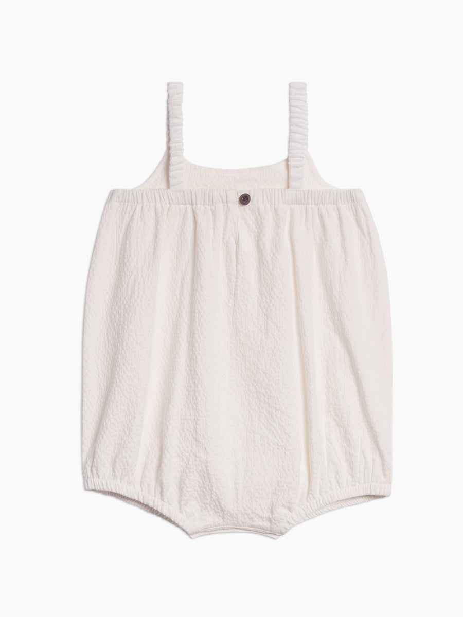 Caspia Seersucker Bubble Romper - Coconut Baby : One Pieces : Rompers : Tanks Kendi Organic Cotton Baby Caspia Seersucker Bubble Romper