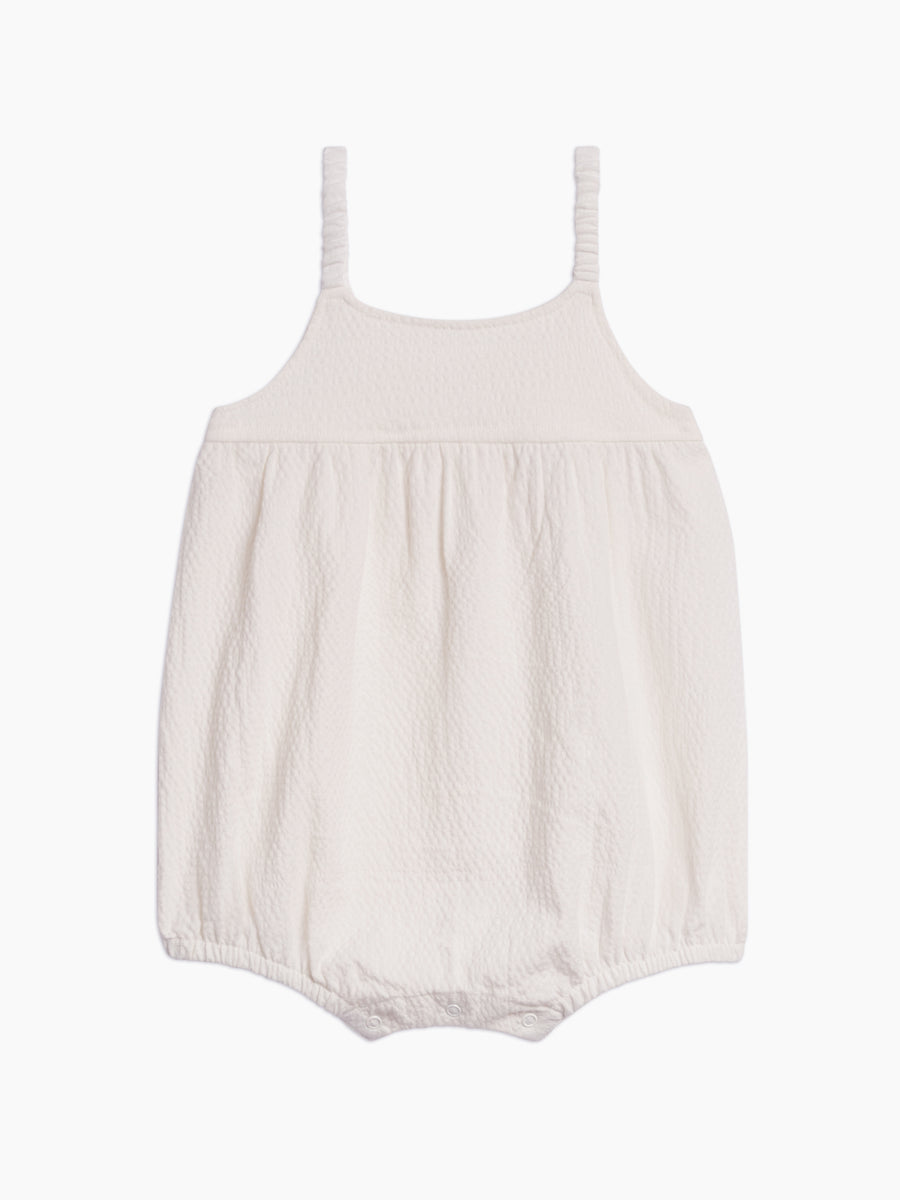 Caspia Seersucker Bubble Romper - Coconut Baby : One Pieces : Rompers : Tanks Kendi Organic Cotton Baby Caspia Seersucker Bubble Romper