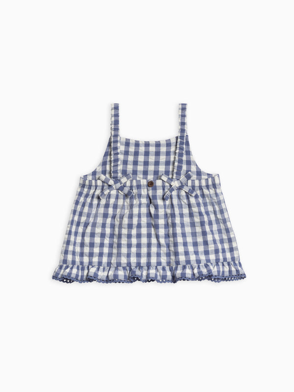 Ember Seersucker Ruffle Tank Baby-Kids : Tops : Tanks Kendi Organic Cotton Baby Ember Seersucker Ruffle Tank