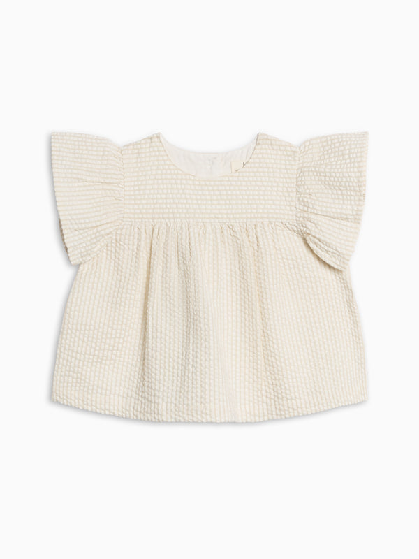 Viv Seersucker Ruffle Top - Dune Stripe