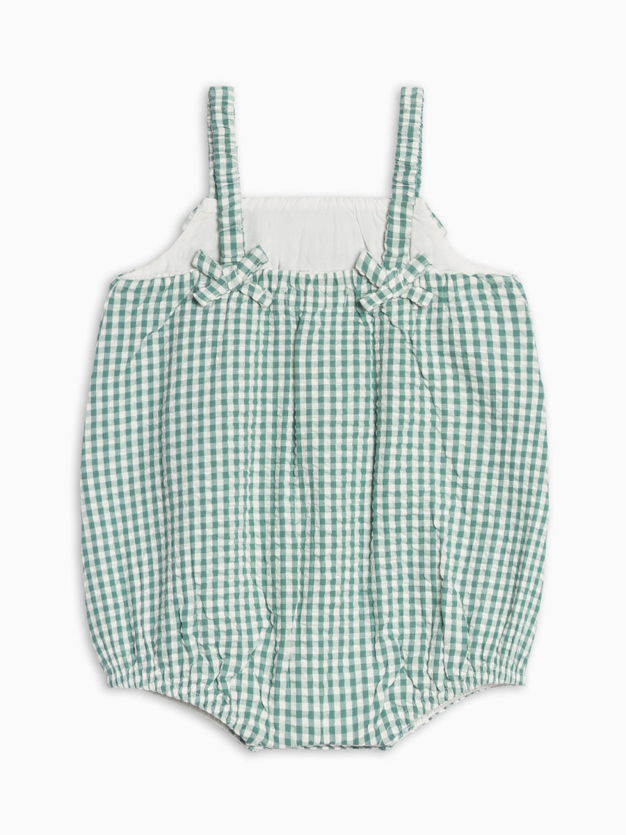 Rosalie Seersucker Ruffle Bubble Romper - Laguna Gingham