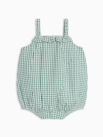 Rosalie Seersucker Ruffle Bubble Romper - Laguna Gingham