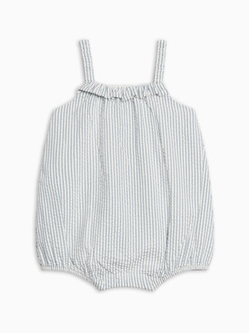 Rosalie Seersucker Ruffle Bubble Romper - Shore Stripe / Sea