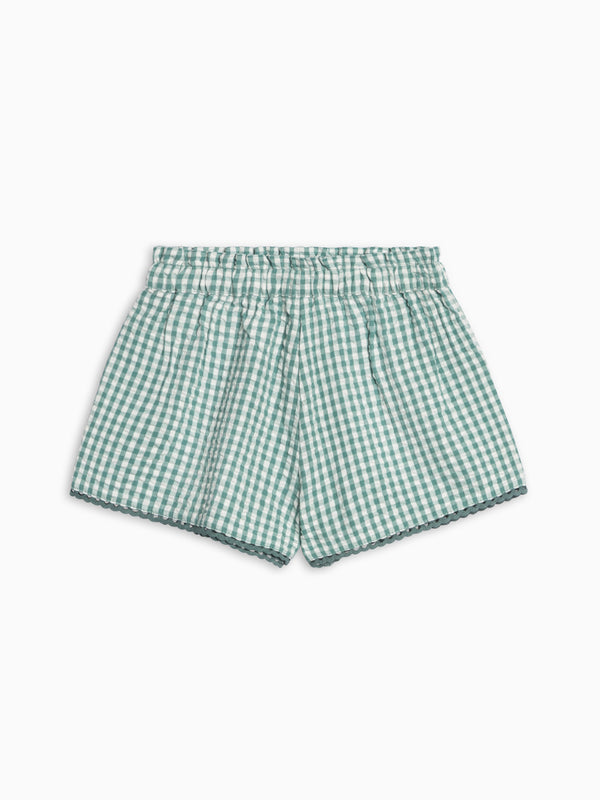 Patty Seersucker Scalloped Trim Short - Laguna Gingham Baby-Kids : Bottoms : Shorts KENDI by Colored Organics Patty Seersucker Scalloped Trim Short | Colored Organics®