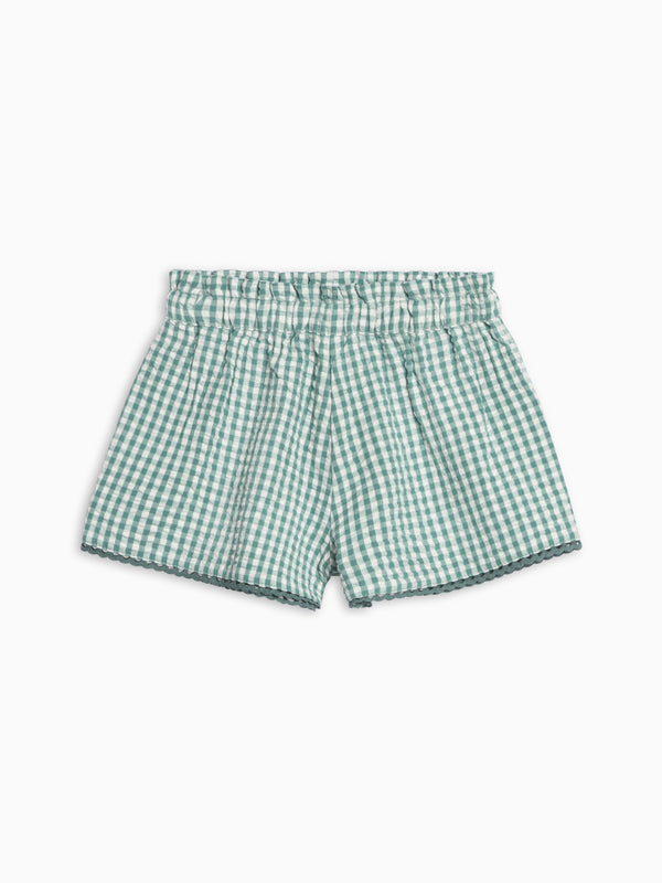 Patty Seersucker Scalloped Trim Short - Laguna Gingham Baby-Kids : Bottoms : Shorts KENDI by Colored Organics Patty Seersucker Scalloped Trim Short | Colored Organics®