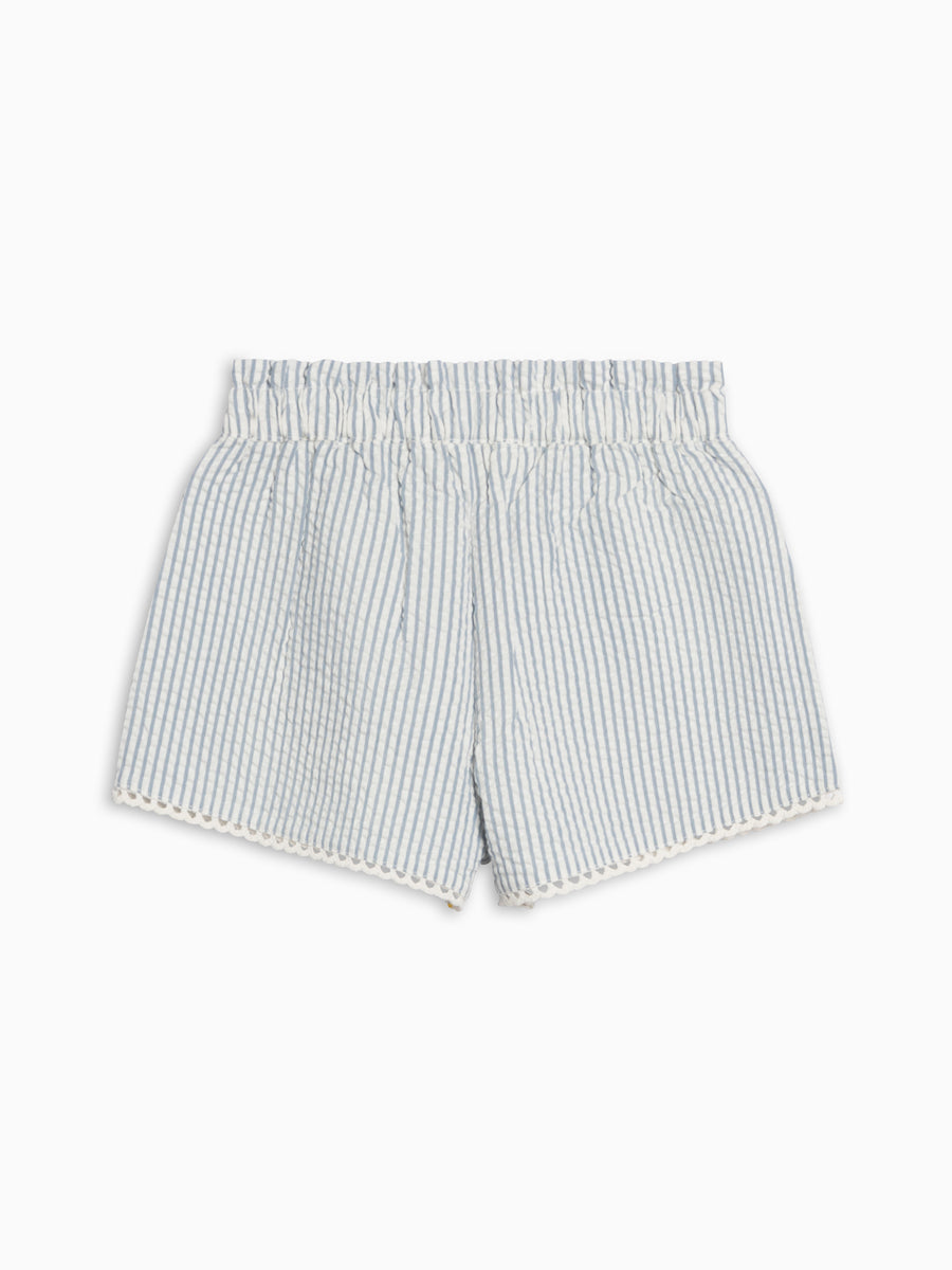 Patty Seersucker Scalloped Trim Short - Shore Stripe / Sea Baby-Kids : Bottoms : Shorts Kendi Organic Cotton Baby and Kids Patty Seersucker Scalloped Trim Short