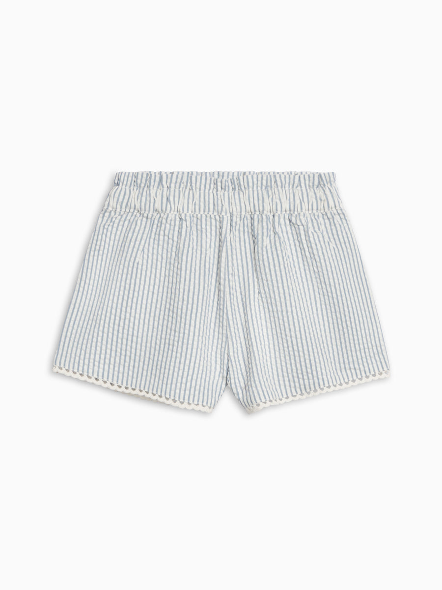 Patty Seersucker Scalloped Trim Short - Shore Stripe / Sea Baby-Kids : Bottoms : Shorts Kendi Organic Cotton Baby and Kids Patty Seersucker Scalloped Trim Short