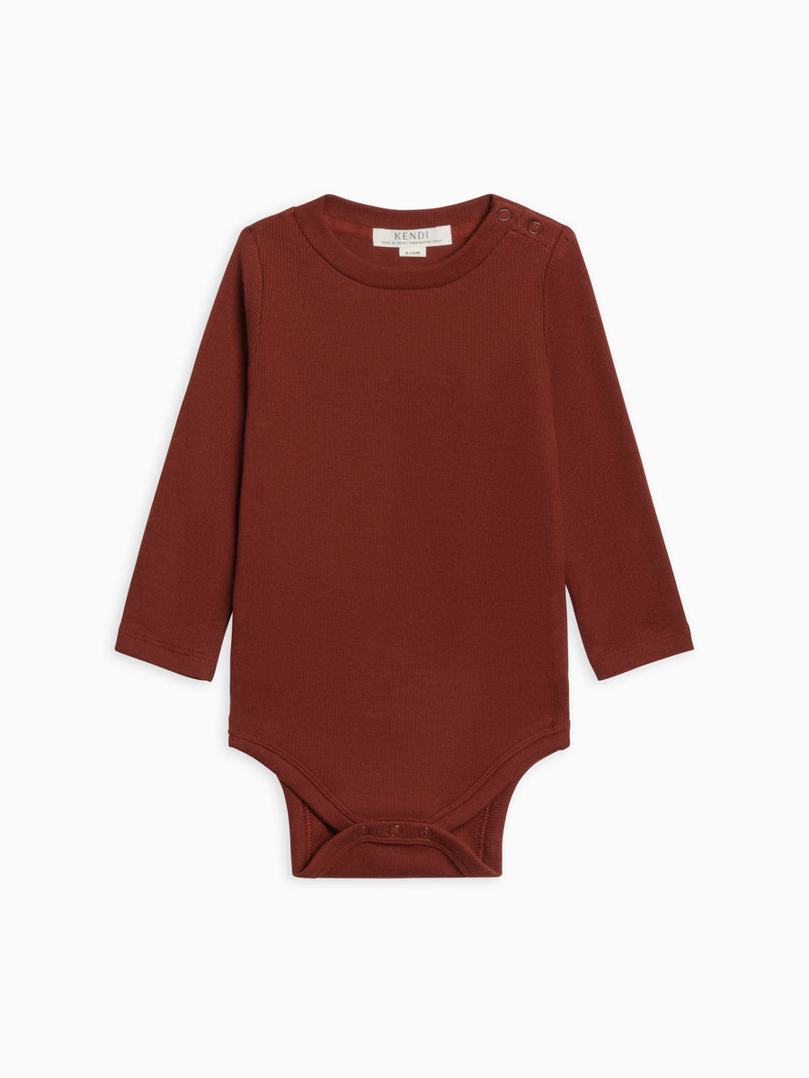 Sammy Ribbed Snap Shoulder Long Sleeve Bodysuit Sale : Baby : One Pieces : Bodysuits : Long Sleeves Kendi Organic Cotton Baby Sammy Ribbed Snap Shoulder Long Sleeve Bodysuit