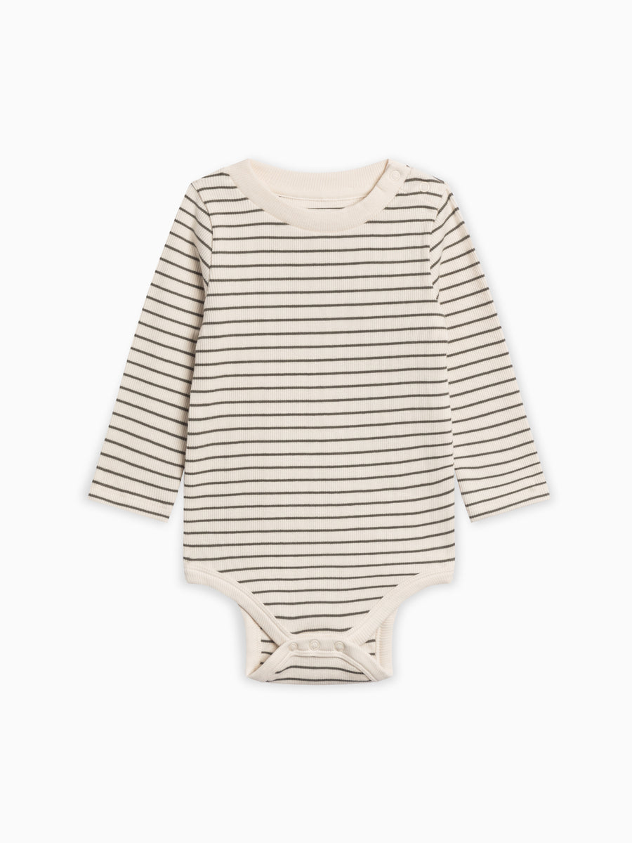 Sammy Ribbed Snap Shoulder Long Sleeve Bodysuit Baby : One Pieces : Bodysuits : Long Sleeves Kendi Organic Cotton Baby Sammy Ribbed Snap Shoulder Long Sleeve Bodysuit