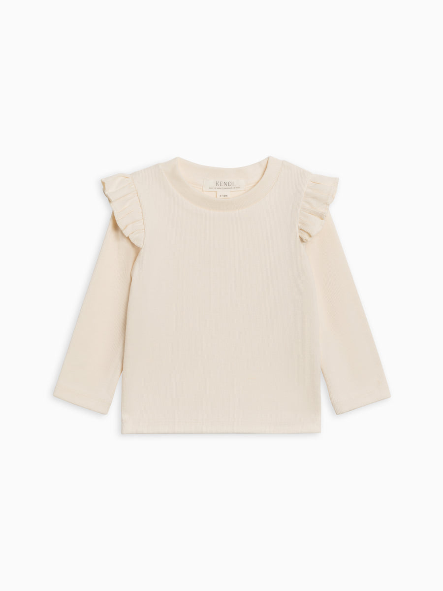 Gaby Ribbed Ruffle Long Sleeve Top Sale : Baby-Kids : Tops : Tees : Long Sleeves Kendi Organic Cotton Baby and Kids Gaby Ribbed Ruffle Long Sleeve Top