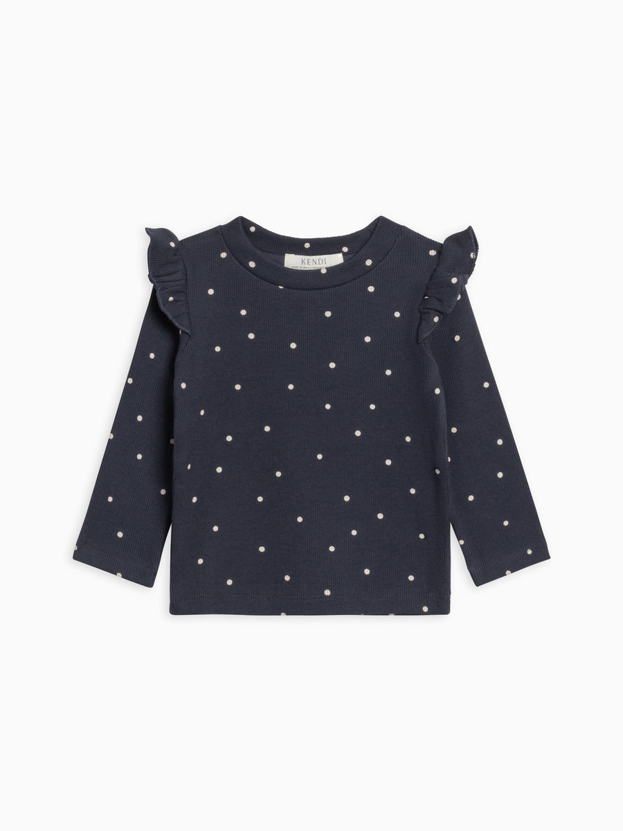 Gaby Ribbed Ruffle Long Sleeve Top Sale : Baby-Kids : Tops : Tees : Long Sleeves Kendi Organic Cotton Baby and Kids Gaby Ribbed Ruffle Long Sleeve Top