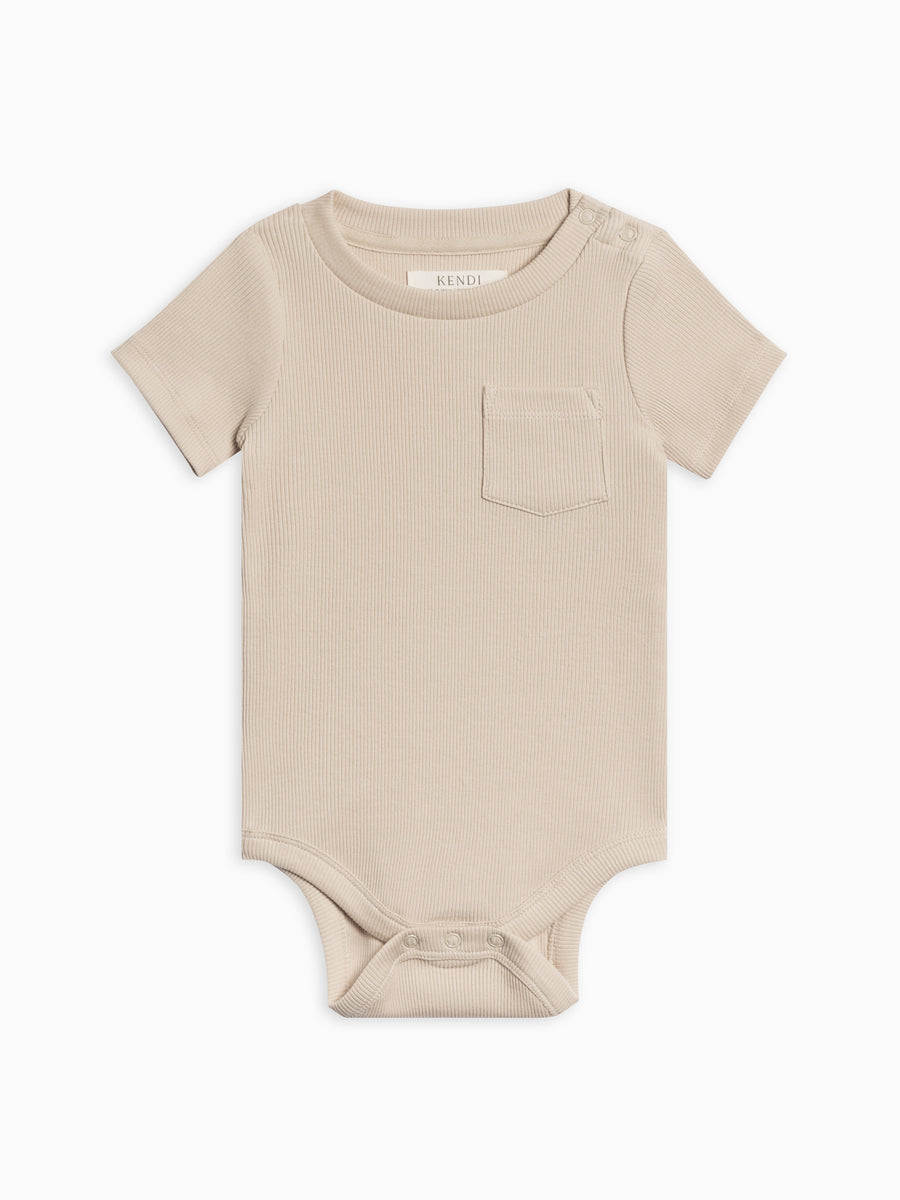 Dana Ribbed Short Sleeve Pocket Bodysuit Baby : One Pieces : Bodysuits : Short Sleeves Kendi Organic Cotton Baby Dana Ribbed Short Sleeve Pocket Bodysuit