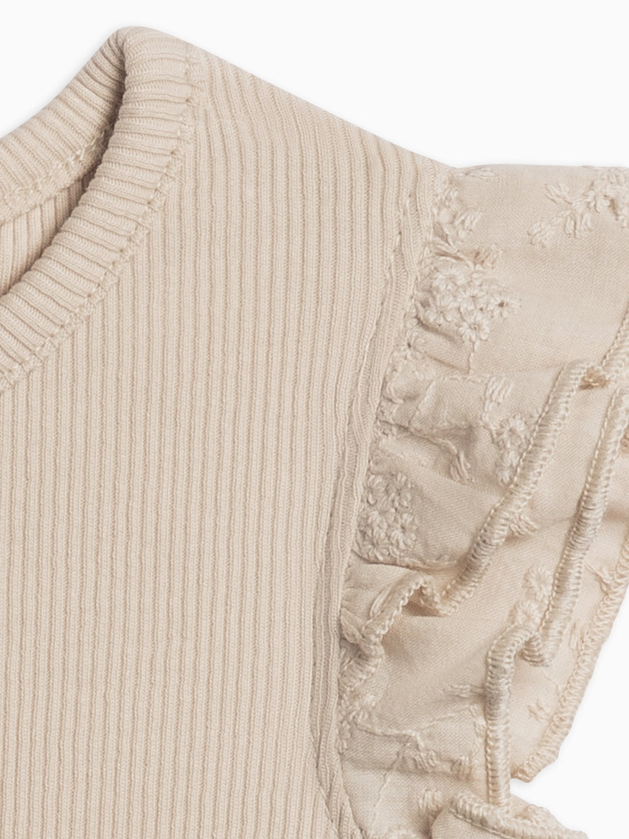 Maggie Ribbed Short Sleeve Bodysuit with Eyelet Ruffle Baby : One Pieces : Bodysuits : Short Sleeves Kendi Organic Cotton Baby Maggie Ribbed Short Sleeve Bodysuit with Eyelet Ruffle