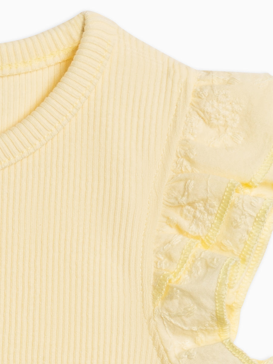 Daphne Ribbed Tank with Eyelet Ruffle Baby-Kids : Tops : Shirts : Short Sleeves Kendi Organic Cotton Baby and Kids Daphne Ribbed Tank with Eyelet Ruffle