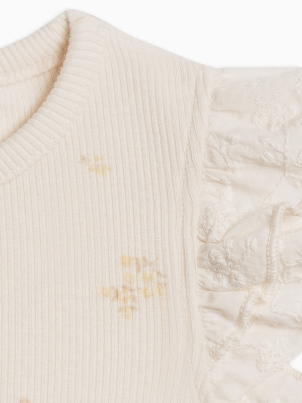 Daphne Ribbed Tank with Eyelet Ruffle Baby-Kids : Tops : Shirts : Short Sleeves Kendi Organic Cotton Baby and Kids Daphne Ribbed Tank with Eyelet Ruffle