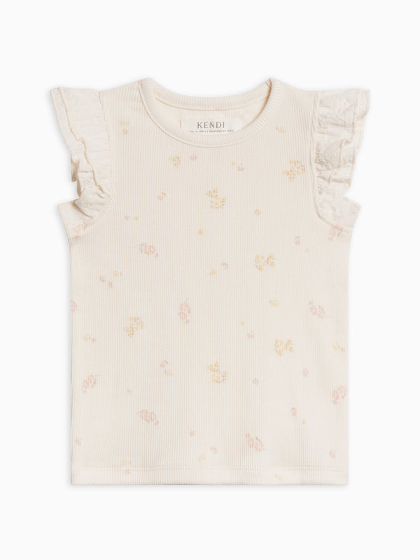 Daphne Ribbed Tank with Eyelet Ruffle Baby-Kids : Tops : Shirts : Short Sleeves Kendi Organic Cotton Baby and Kids Daphne Ribbed Tank with Eyelet Ruffle
