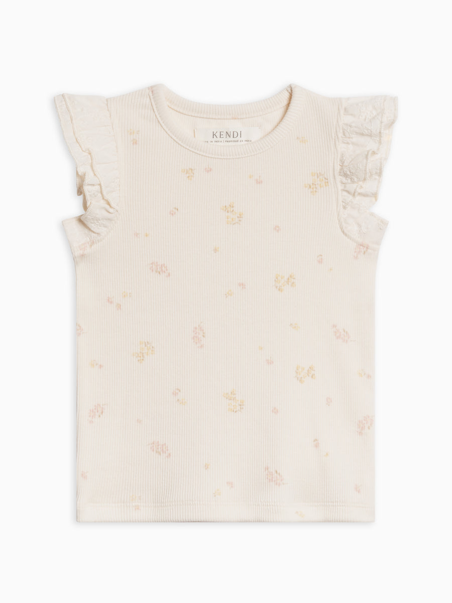 Daphne Ribbed Tank with Eyelet Ruffle Baby-Kids : Tops : Shirts : Short Sleeves Kendi Organic Cotton Baby and Kids Daphne Ribbed Tank with Eyelet Ruffle
